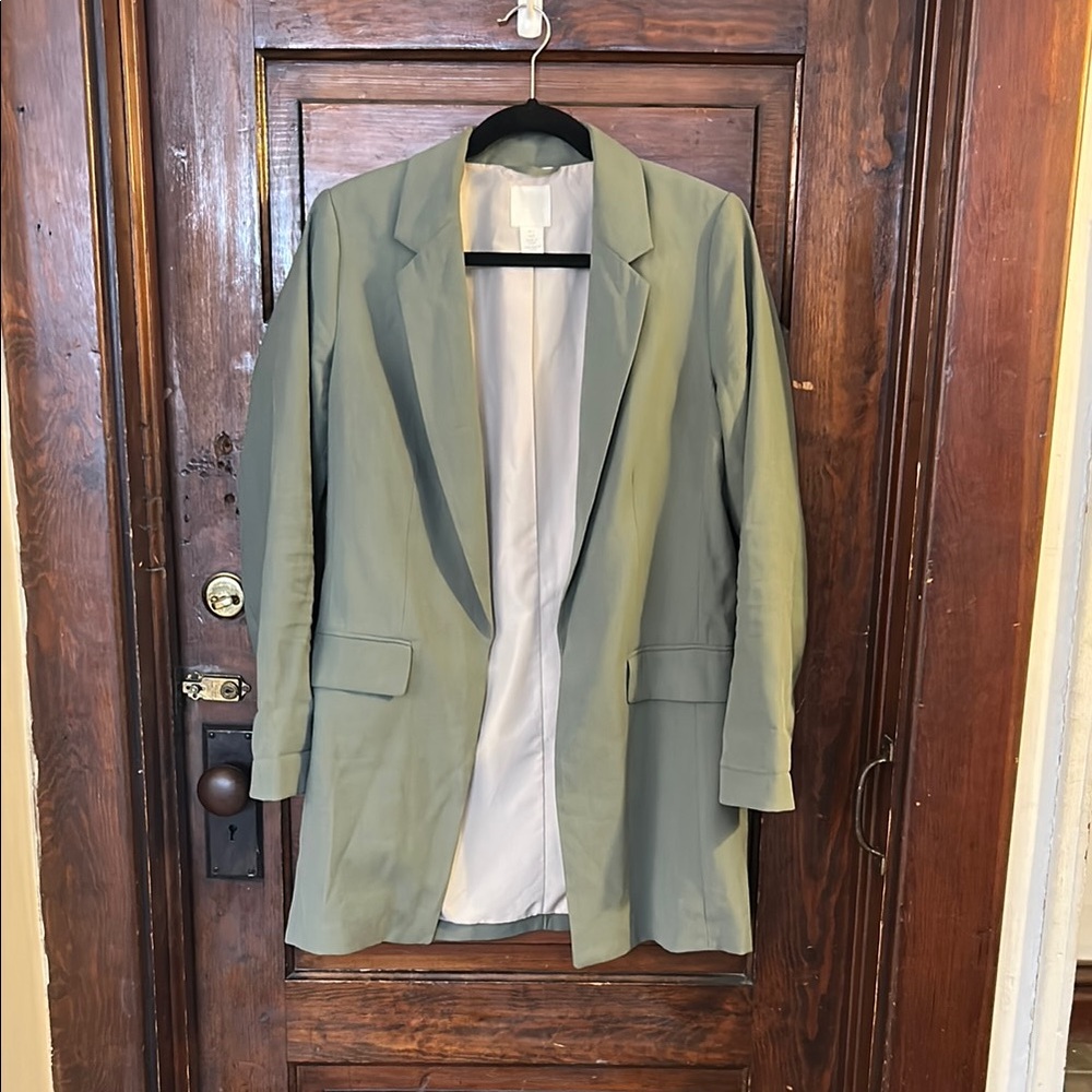 H&M Green Blazer Oversized Notched Lapel